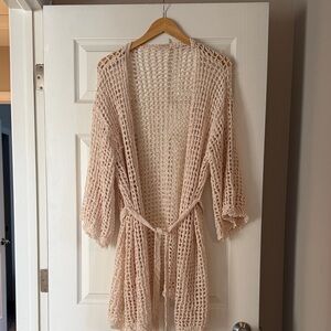 From Greece!  Hand woven Women's Cream Open-Knit Cardigan